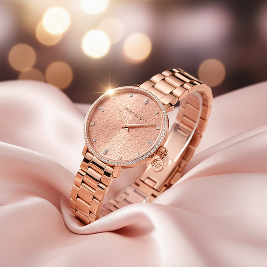 Michael Kors Mini Pyper Pavé Watch - Rose Gold Tone on Blush Satin