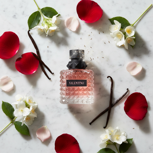 Valentino Born In Roma Donna - Flat Lay with Fragrance Notes