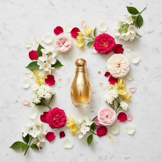 Dior J'adore Eau de Parfum - Flat Lay with Fragrance Notes