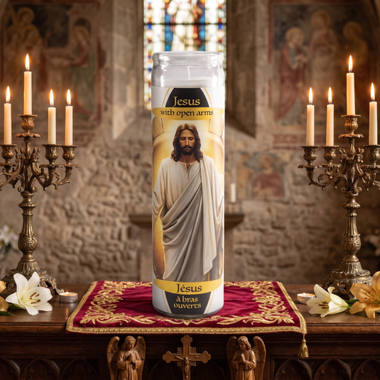 Unscented White Religious Candle (Jesus With Open Arms)