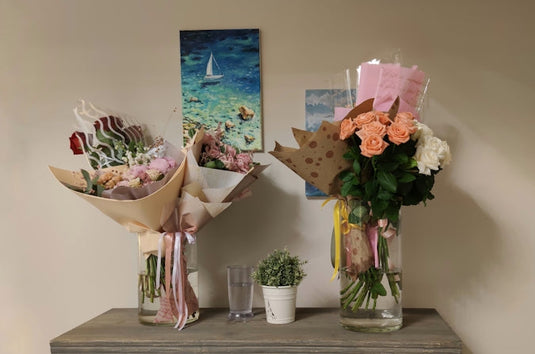 pink and white bouquet of flowers