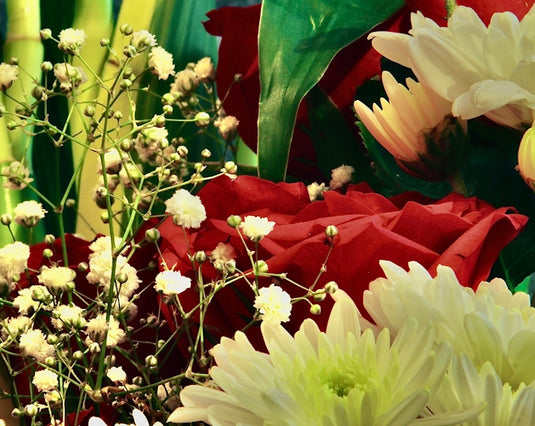 a close up of a bouquet of flowers