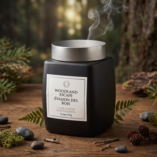 13.2 Oz Luxe Scented Square Candle With Lid (Woodland Escape)