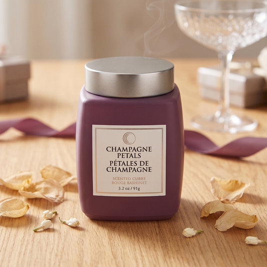 3.2 Oz Luxe Scented Square Candle With Lid (Champagne Petals)