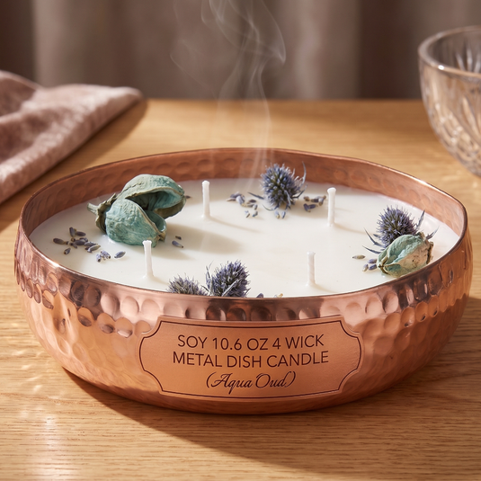Soy 10.6 Oz 4 Wick Metal Dish Candle (Aqua Oud)