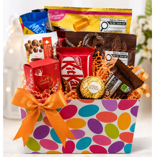 Festive Candy Gift Basket with Chocolates