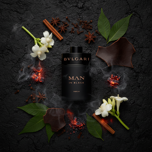 Bvlgari Man in Black Parfum - Lava stone flat lay