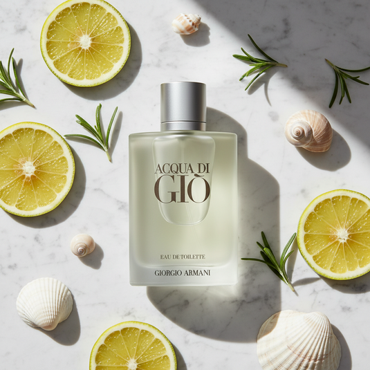 Giorgio Armani Acqua di Giò Eau de Toilette white marble flat lay
