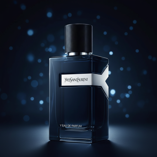 Yves Saint Laurent Y Eau de Parfum blue bokeh portrait